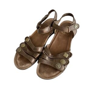 DANSKO 'Jess" Brown Leather Hook & Loop Adjustable Ladies Sandals, 38/7.5/8
